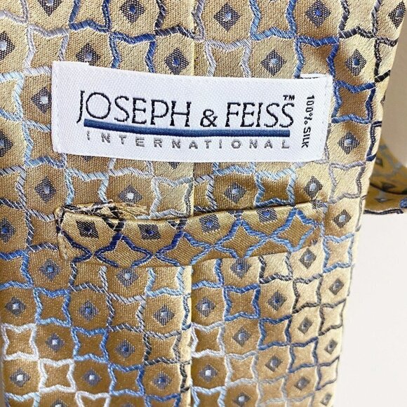 Joseph & Feiss International Tan/Blue Geometric Print Silk Neck Tie - Picture 5 of 6